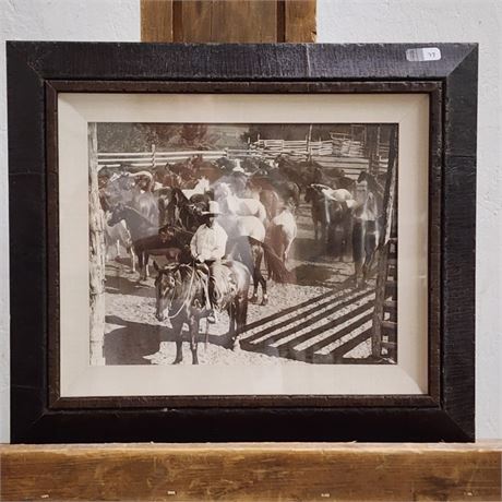 Charles J. Belden: Cowboy in Corral with Horses Vintage Photograph