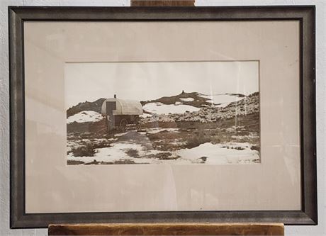 L.A. Huffman: Drifter, Sheep Wagon and Band, Winter Camp Vintage Photograph 1907