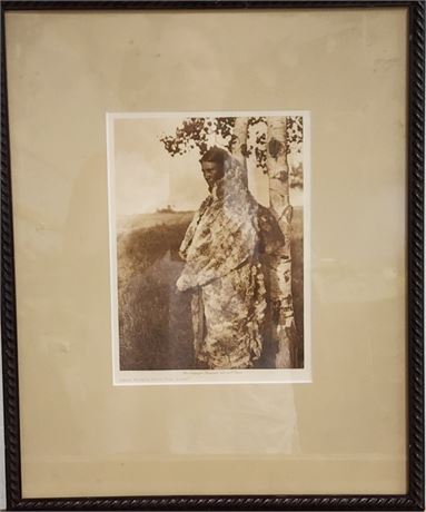 E.L Curtis: Cree Woman with Fur Robe 1926 Vintage Photograph