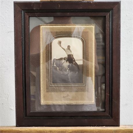 Rider on Bucking Bronc - Brush Studio Plattsburg, NY - Vintage Photo