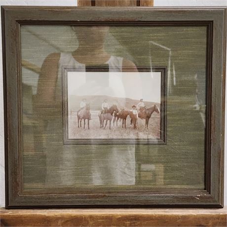 Vintage Photo 4 Horses and Riders, One Cowboy Standing - 111