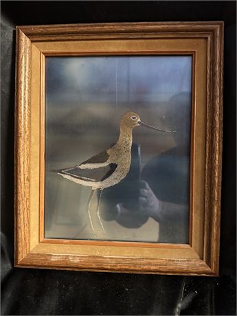 J. Dolan 1984 Metallic Foil Bird Print in Frame