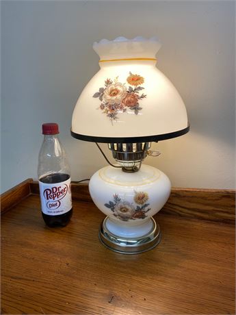 Vintage Hand Painted Milk Glass Hurricane Lamp