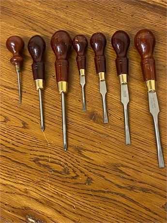 INCREDIBLE Set of 7 Rosewood Cabinet Makers Screwdrivers SHEFFIELD ENGLAND