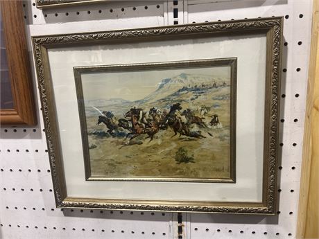 CM Russell "Surprise Attack" Framed Lithograph