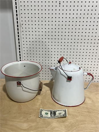 Vintage Enamel Coffee Pot & Pot