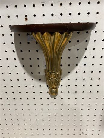 Vintage GATCO Solid Brass & Wood Decorative Wall Shelf