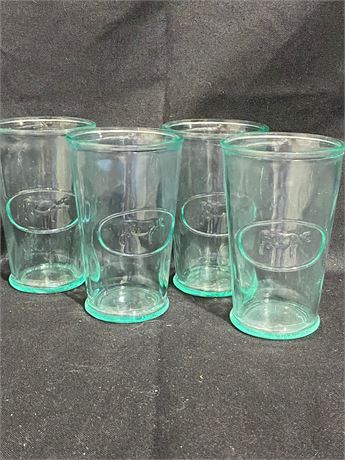 Set of Four Vintage Amici Made in Italy Green Glass Cow Glasses