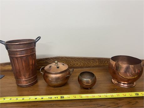 Set of 4 Copper Brass Pots