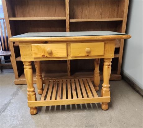 Farm Style Tile Top w/ Glass Kitchen Island Cabinet - 41x25x33