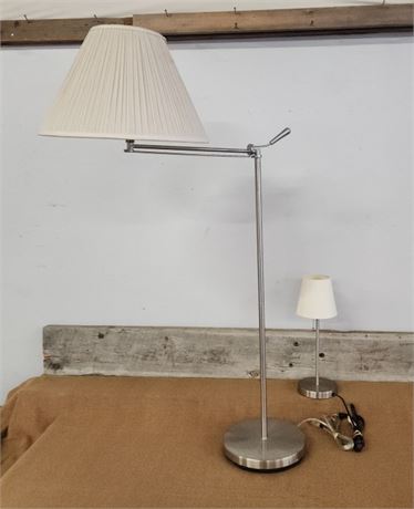 Matching Stainless Floor & Table Lamp Pair