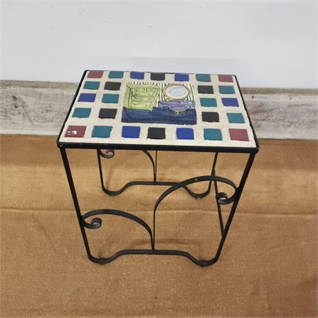 Small Wrought Iron Tile Top Accent Table14x10x19