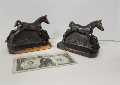 Antique Metal Dodge Horse Book Ends