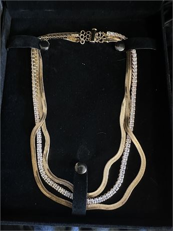 Stunning Triple Gold and Crystal Necklace