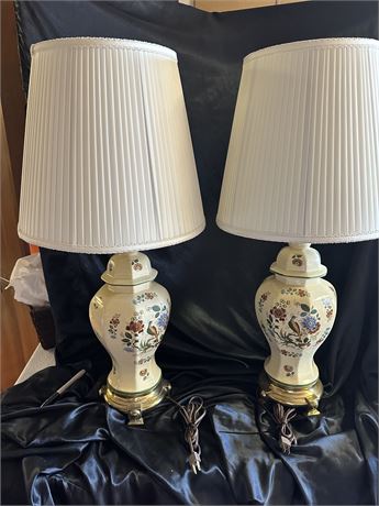 Vintage Quail and Flower Lamps. Set of 2-They work