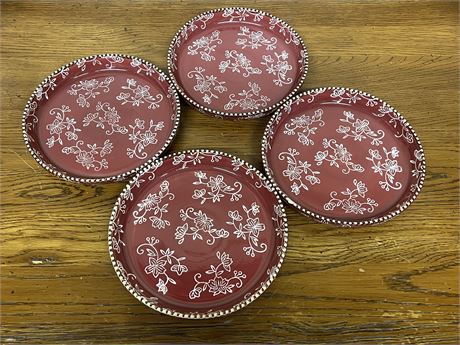 Set of 4 Temp-Tations Red Flower Lace Salad Plates