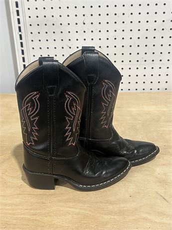 Cody James Boys 12 Western Cowboy Boots Black Snip Toe Leather Embroidered