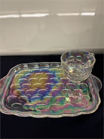 Vintage opalescent Glass Serving Set