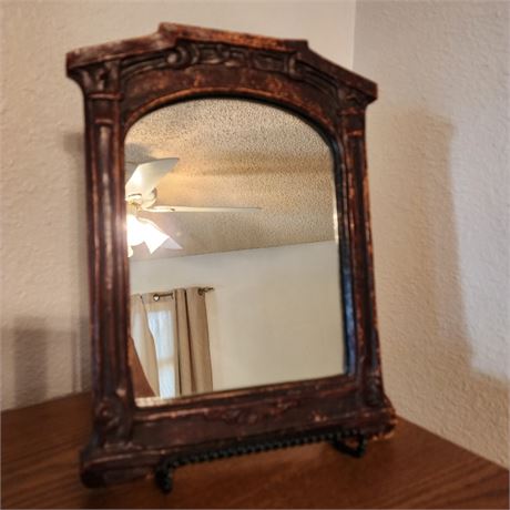 Antique Wood Framed Table Top Mirror