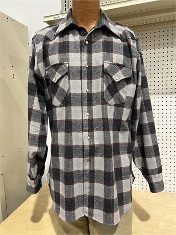 Size L Long Pendleton Flannel Pearl Snap Wool Long Sleeve