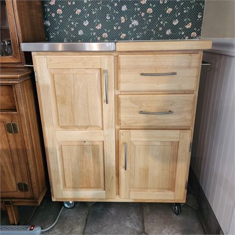 Natural Wood Kitchen Cart-30x18x36