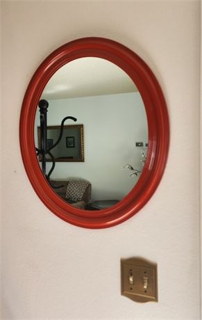 Red Frame Oval Wall Mirror