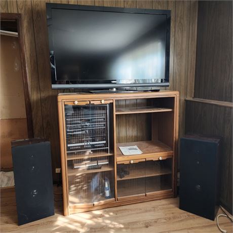 Entertainment Bundle - TV, Stereo, Speakers, Oak Cabinet - Buyer takes all