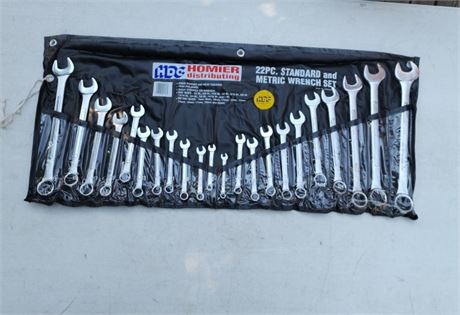 New 22pc. SAE & Metric Wrench Set