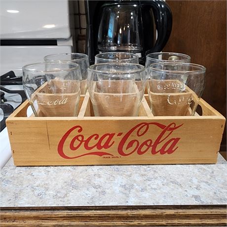 Vintage Coca-Cola Glasses & Crate - Small