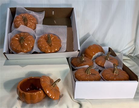 Set of 9 World Market Pumpkin Casserole Baker with Lid Ceramic Dishes