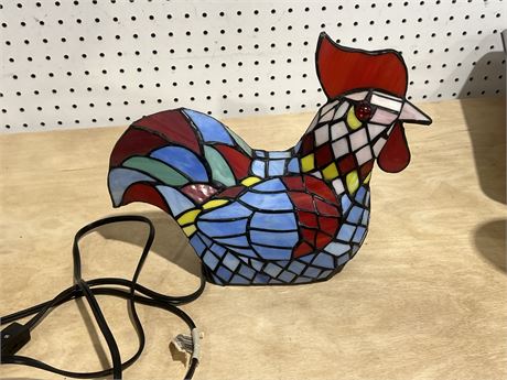 Vintage Tiffany Style Stained Glass Chicken Table Lamp