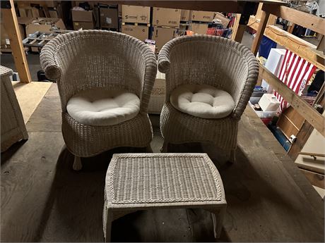 2 Wicker Chairs and Ottoman