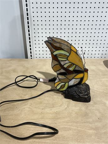 Meadow Brown Art Butterfly Stain Glass Table Lamp