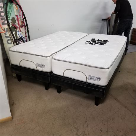 Split King Mechanical Bed w/ Mattresses - With Remote Controls - Works