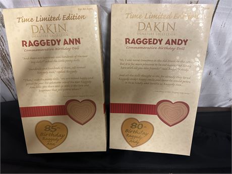 Limited Edition Commemorative Birthday Raggedy Ann & Andy.ANN(85th) ANDY(80th)