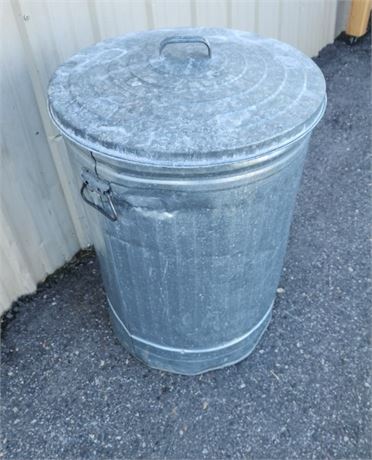 Lidded Metal Trash Can