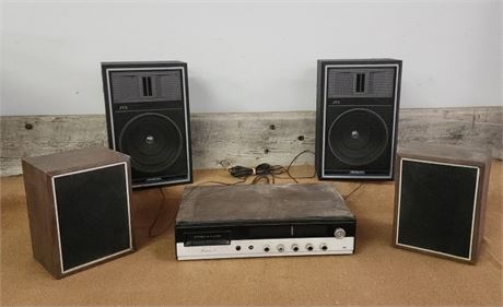 Vintage AM/FM, 8 Track Stereo & Speakers