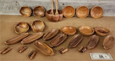 Vintage Wood Bowl Set w/ Corn on the Cob Holders & Handles 🌽