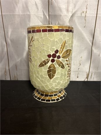 Stained Mosaic Glass Red & Gold Vase