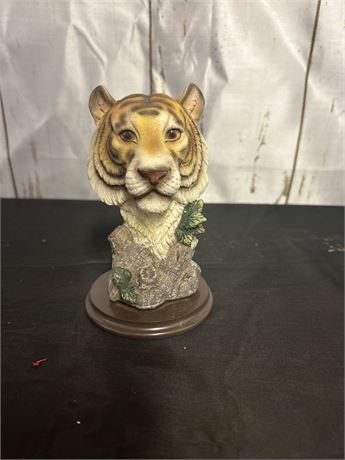 Tiger Head Statue Made Out Of Wood