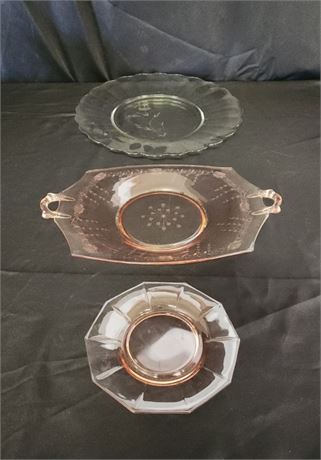 Depression Glass Platter Trio