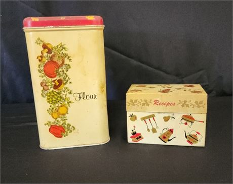 Vintage Flour Tin & Recipe Card Book