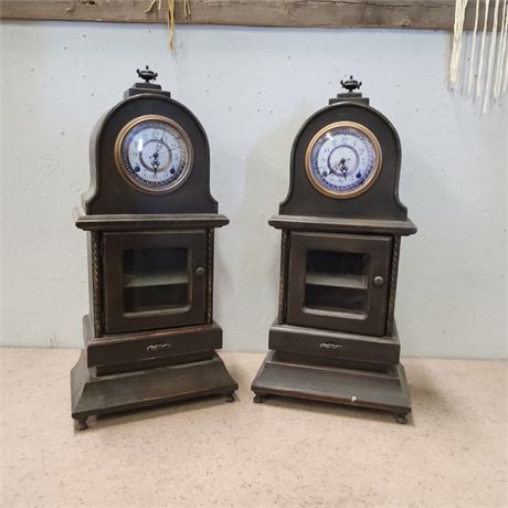 Wood Mantle Clock Pair - Battery Op