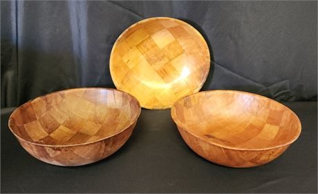 Large Wood Popcorn Bowl Trio