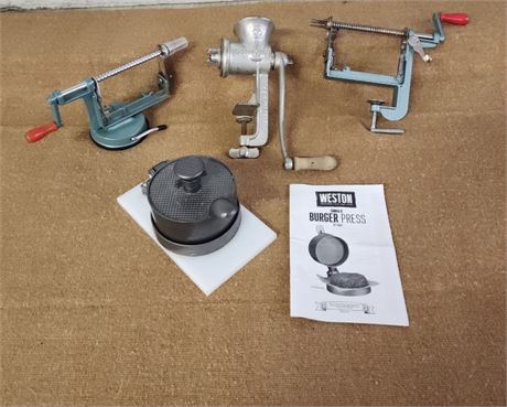 Peeler Pair/Burger Press/Grinder