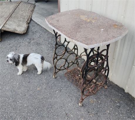 Antique Sewing Table Base w/ Marble Top - 29x21x30