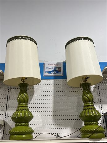 Set of Two Vintage Chartreuse Green Lamps