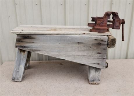 Antique Wood Bench w/ Vise