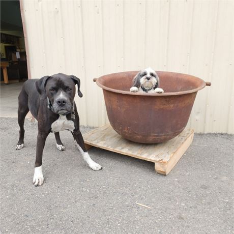 Large Antique Round Bottom Cast Iron Cauldron