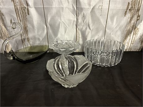 Four Unique Glass Fruit/Candy Bowls